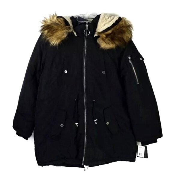 Steve Madden Mid Length Hooded Zip Front Long Sleeve Winter Parka Coat Womens L - Picture 2 of 16